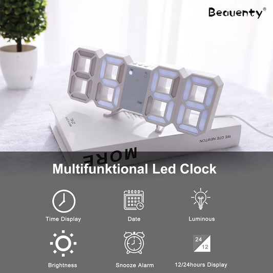 Beauenty 3D Digital Clock Desktop - ( White )