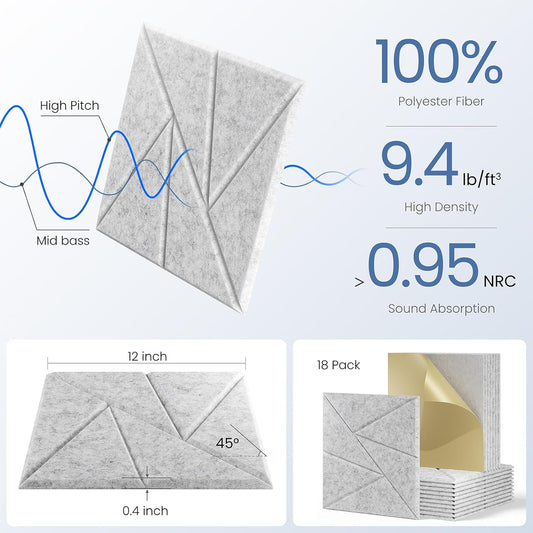 Fiber Soundproofing x12 Panels, ( Light Grey )