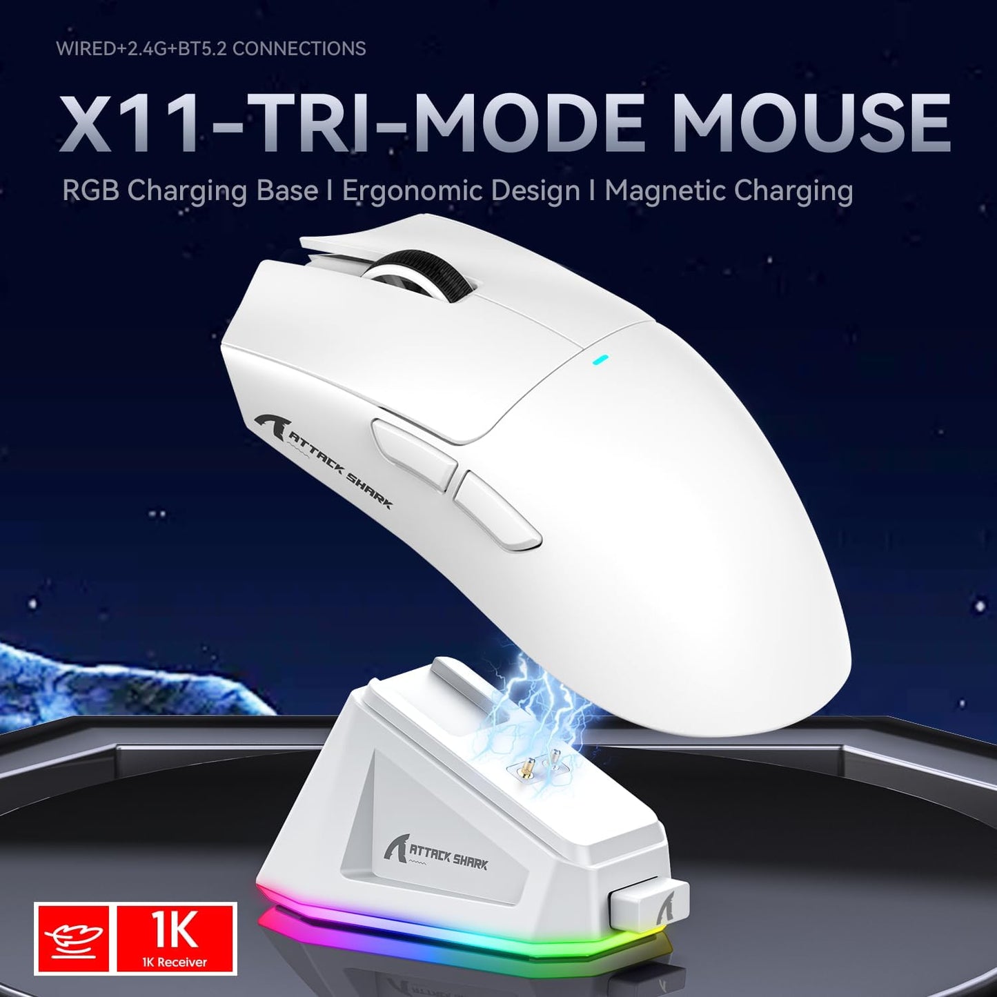 ATTACK SHARK X11 Gaming Mouse with Magnetic Charging Dock