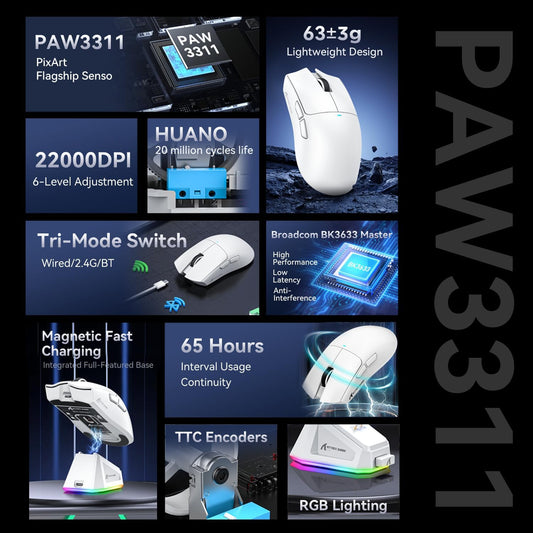 ATTACK SHARK X11 Gaming Mouse with Magnetic Charging Dock